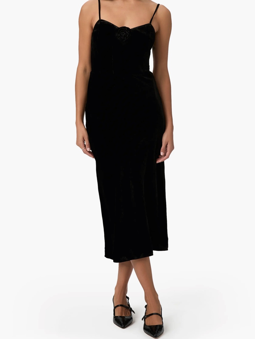 PAIGE Gais Rosette Black Velvet Midi Dress